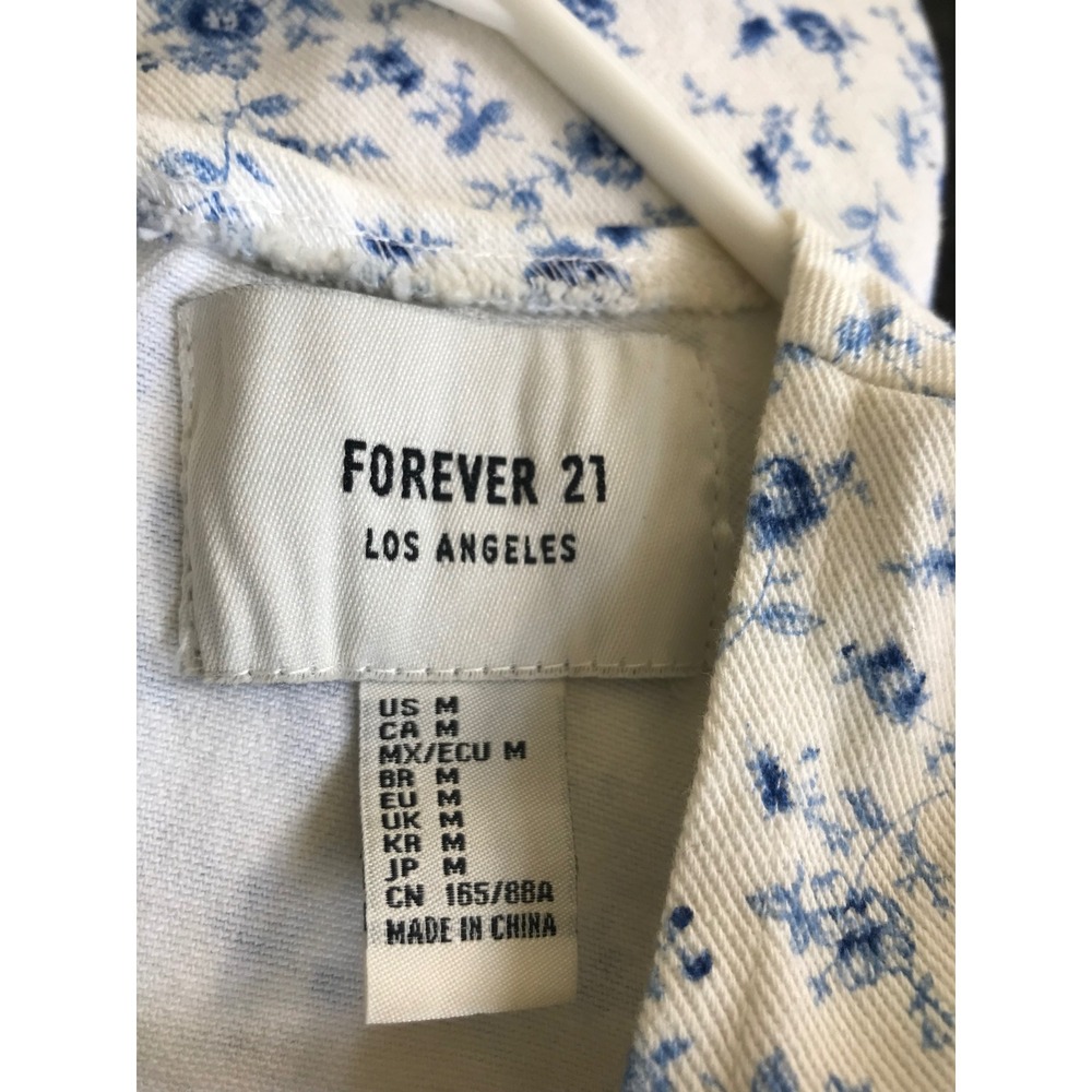 Forever 21 Blue Floral Puff Sleeve Open Back Mini Dress Womens Size Medium - Picture 4 of 6